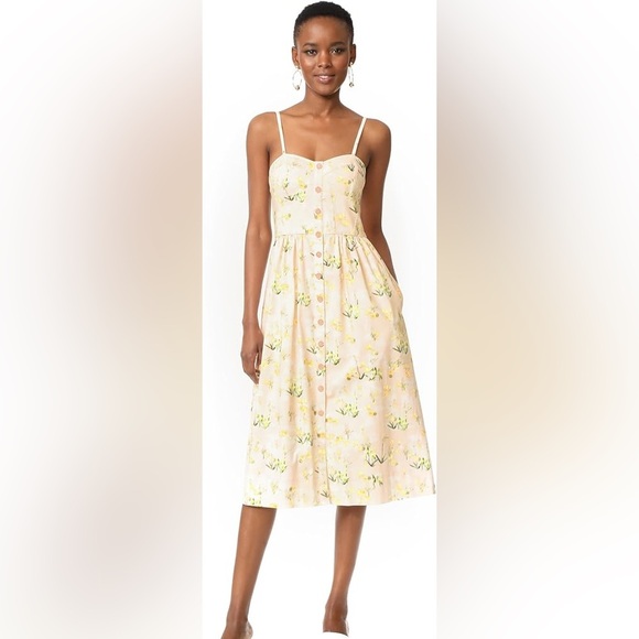 NWOT Rebecca Taylor Floral Midi Tea Dress Cream Yellow 6 - Picture 1 of 5